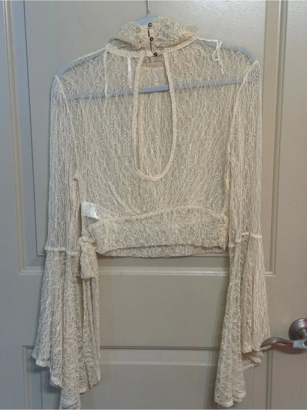 Free People sheer lace turtleneck flounce sleeve blouse